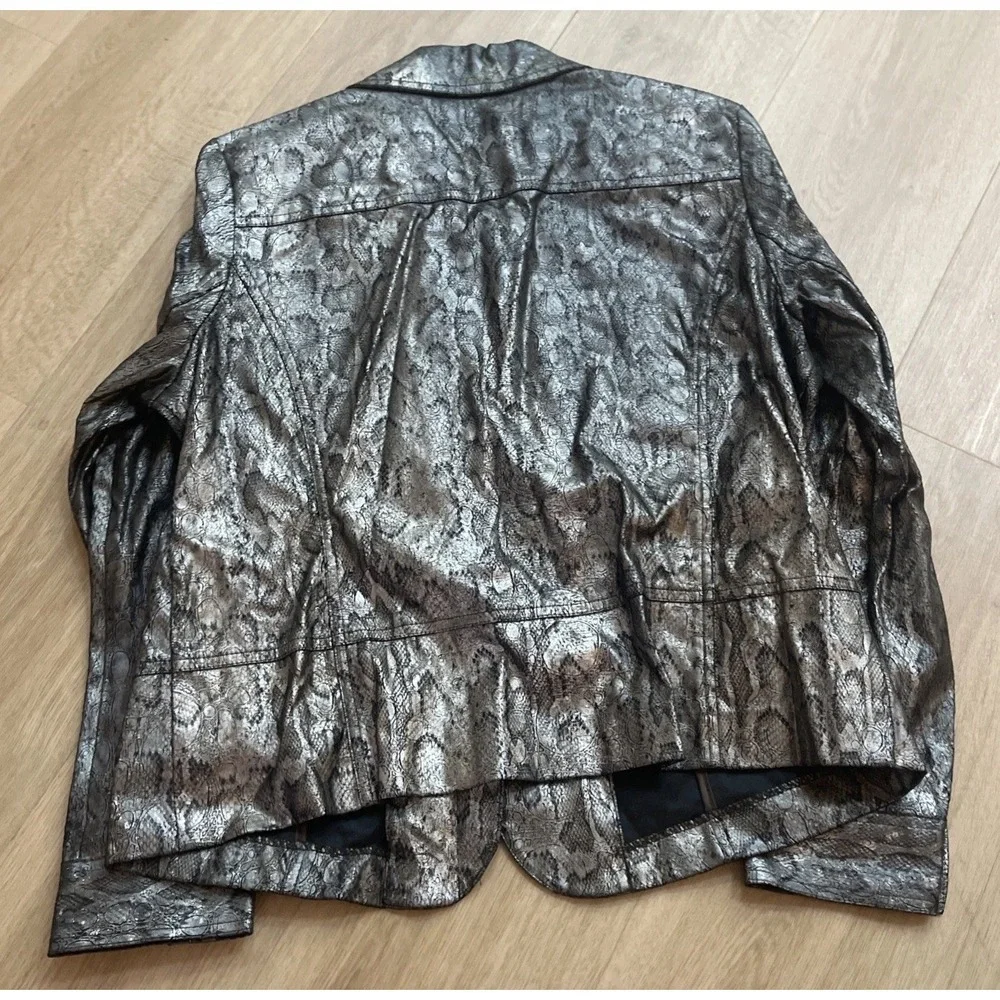 Vintage Birch Hill Trucker Jacket Metallic Snake Skin Women's Medium Silver Y2K